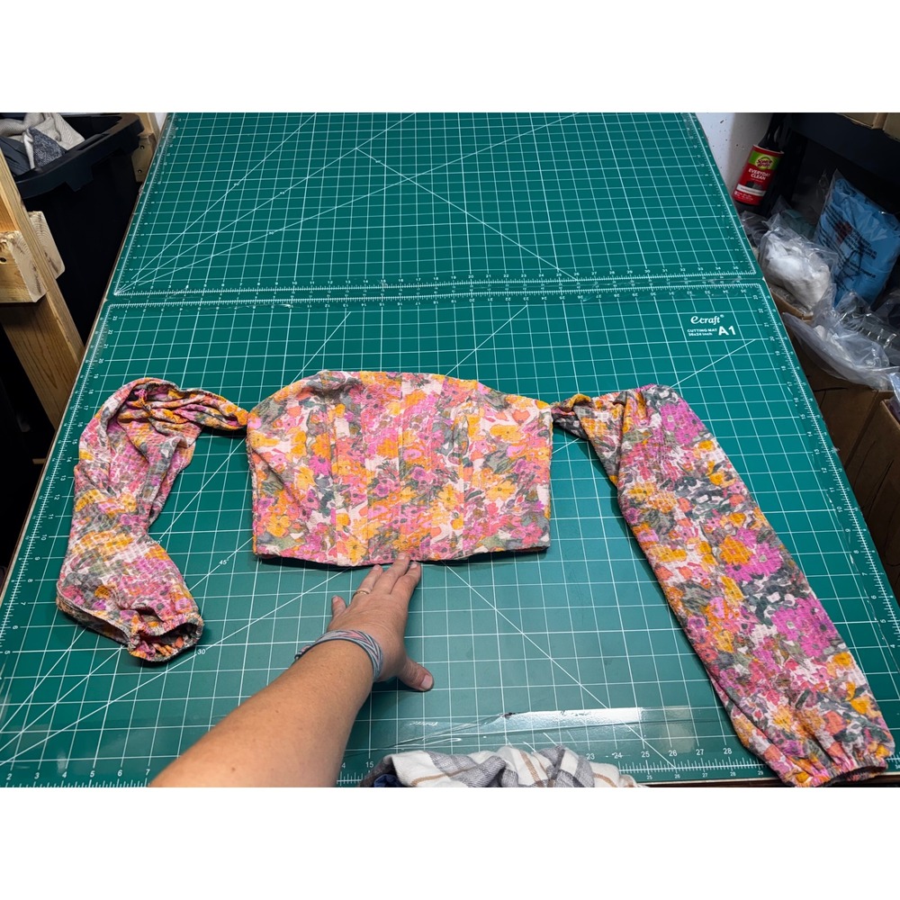 Wild Fable Floral Off the Shoulder Corset Crop Top Pink Orange Small